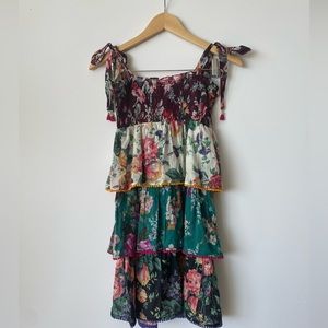 Zimmermann kids dress floral layered with tassels and gold beads